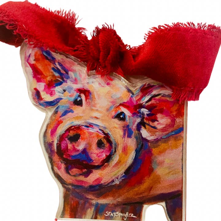 Happy Pig Acrylic Ornament for wholesale by Stacy Spangler Art