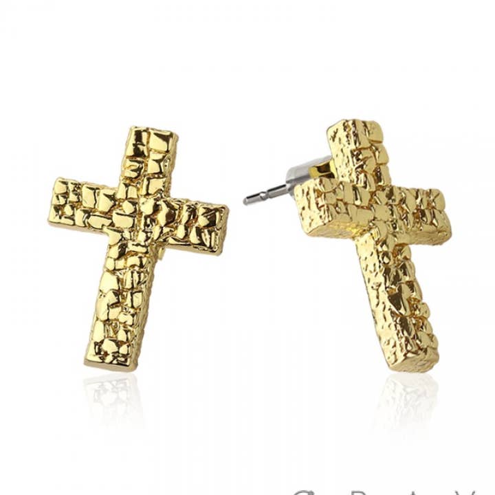 PAR DE ORO CHAPADO EN ORO DE 18 QUILATES EN FORMA DE CRUZ CON PEPITA DE GEMA CÚBICA para venta al por mayor de CRAVE