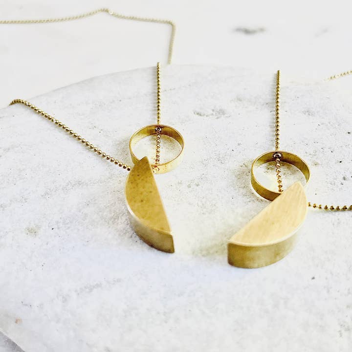 Sol Selene necklace, Geometric Sun and Moon necklace for wholesale by SORA DESIGNS