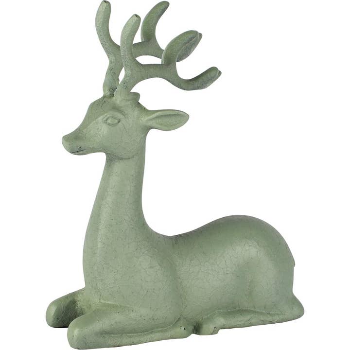 Deco deer laying, green, metal, 19x14x25cm for wholesale by Dekoratief