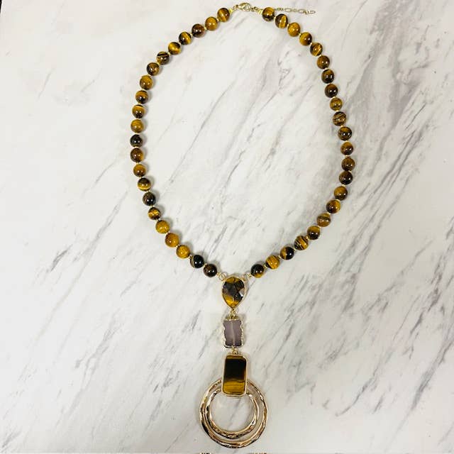 Tigeröga Halsband med Grå Agat & Tigeröga Hänge för wholesale av Anita K By Blushing Pink