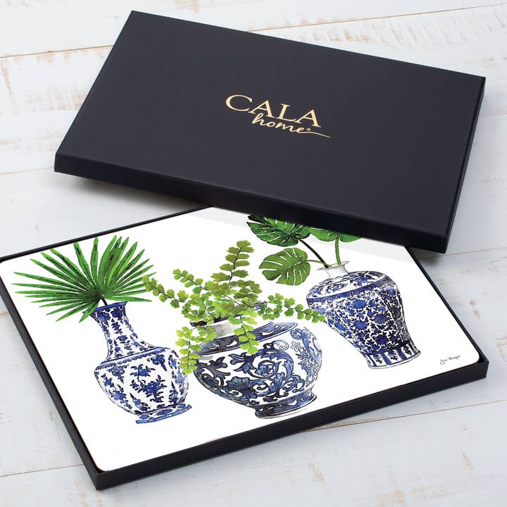 CounterArt/Highland Home/Thirstystone/CoasterStone – Großhandel Platzdeckchen – Cala Home Deko-Tischsets aus Hartfaserplatte, aus Delfter Vasen, Blau
