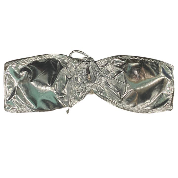 Rebel Reid - Wholesale Two Piece Swimsuit - Women's - Silver Metallic Bandeau Bikini Set (Top+Bottom)1