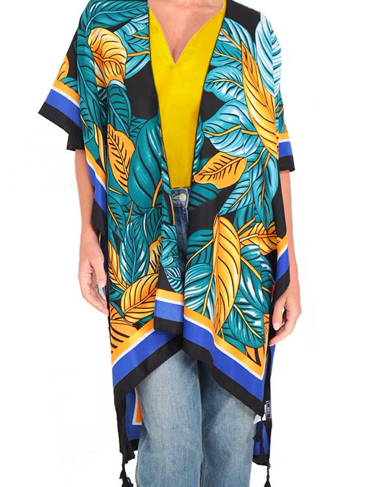 Boho Leaf Print Breezy Swimwear Cover-Up Kimono for wholesale by Cap Zone