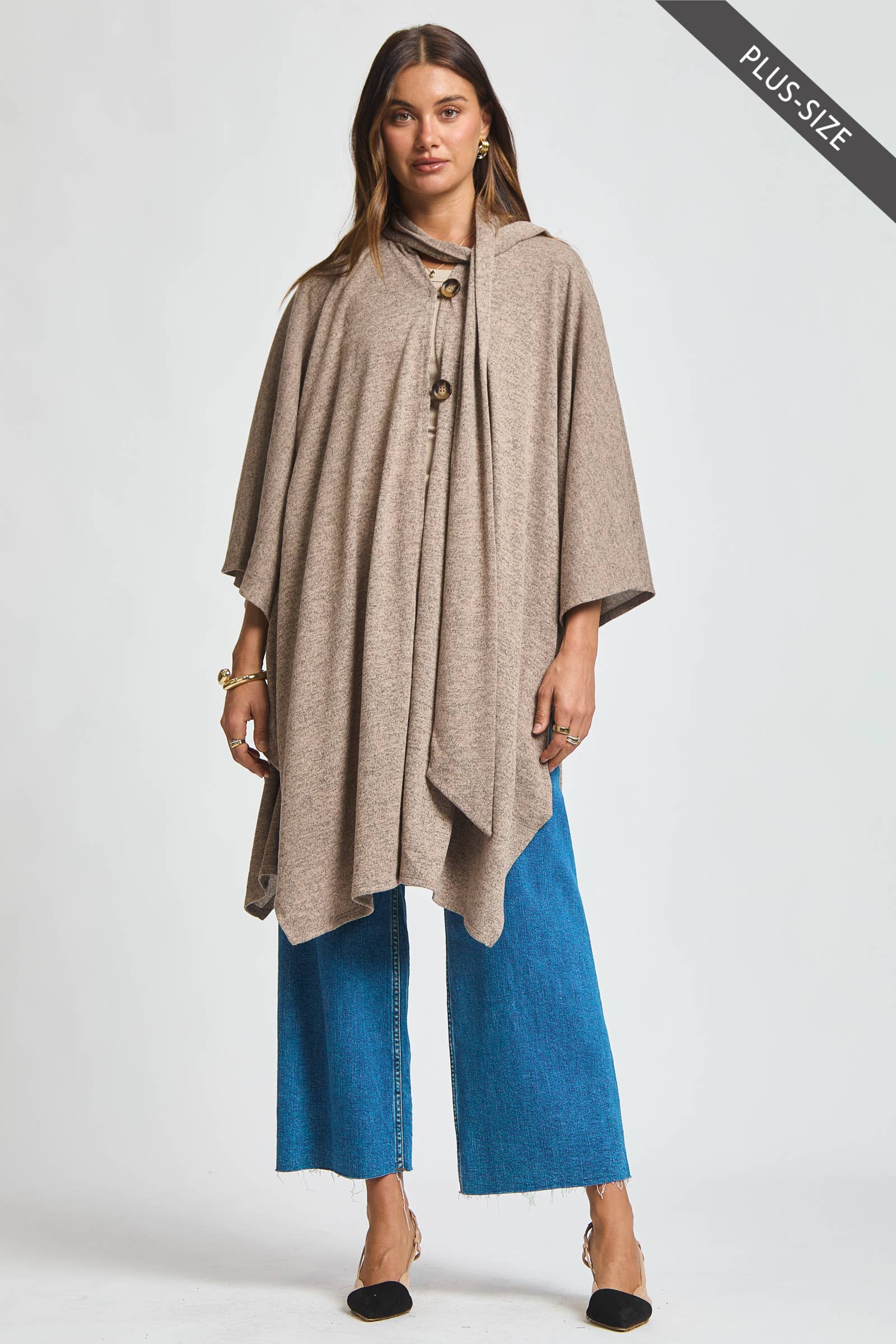 Dear Scarlett - Wholesale Poncho - Women's - PLUS SIZE Flowy Draped Poncho Top9