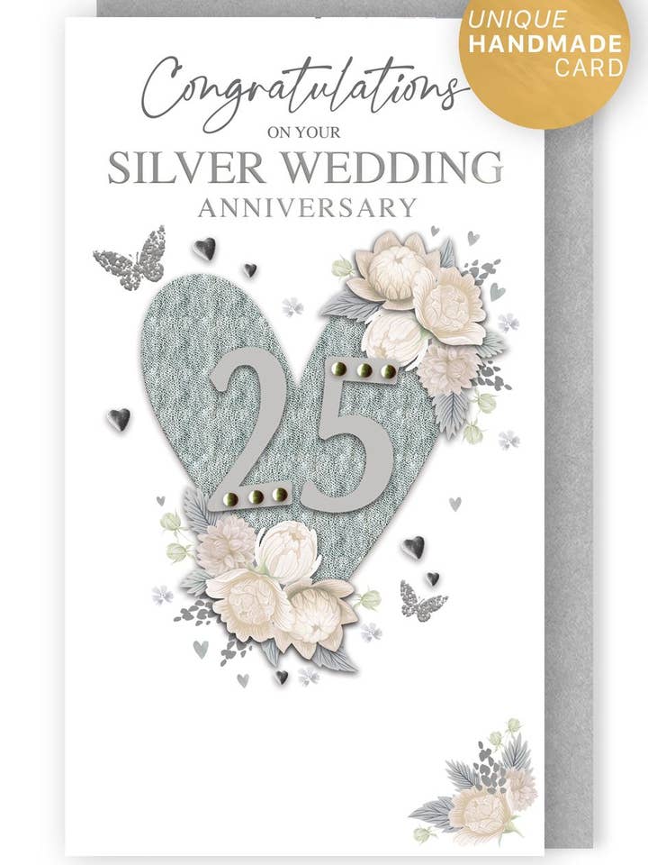 Sølvbryllup-Hjerte Med 25 - Champagne - Second Nature for engroshandel hos Second Nature Ltd