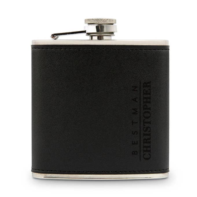 Weddingstar Inc. - Wholesale Flask - Faux Leather Wrapped Metal Hip Flask - Vertical Best Man1