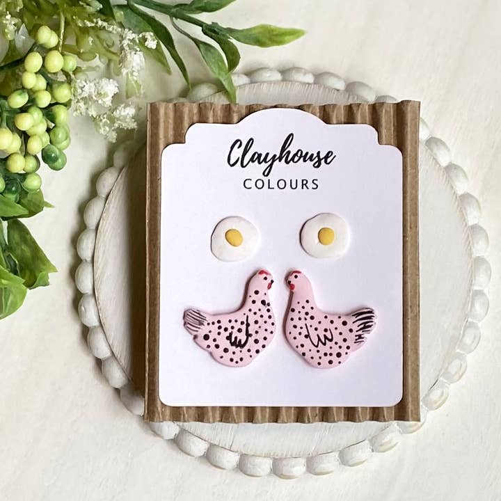 Clayhouse Colours - Wholesale Stud/Post Earrings - Chicken & Eggs Stud Earrings2