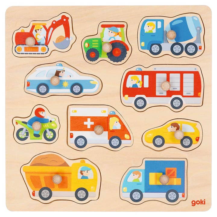 Lift-out puzzle - Vehicles with Background for wholesale by Goki America