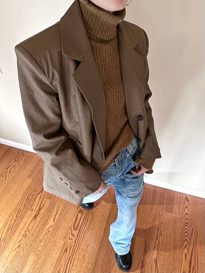 Textured Leather Blazer for wholesale by Blanc.Noize