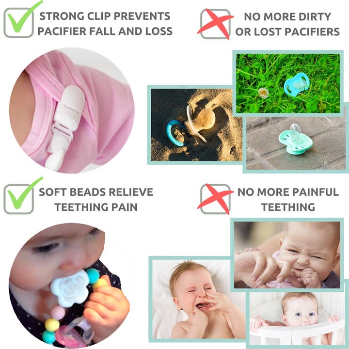 Vesta Baby - Wholesale Pacifier Clip - Baby - Silicone Pacifier Clip and Teether Holder Set Rose 2 Pack9