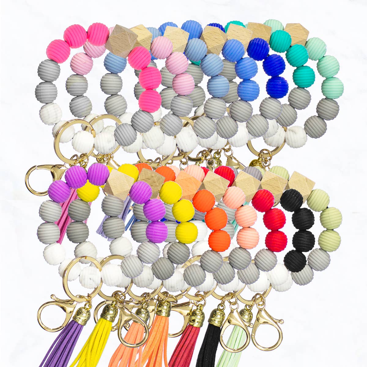 Suzie Q USA – wholesale Nyckelringar - Dam – Färgglada rep mönster rund silikon nyckelring & nyckelring2