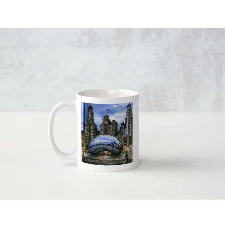 White Chicago Coffee Mug | Chicago Souvenir | Cloudgate Mug | Bean for wholesale on Faire2