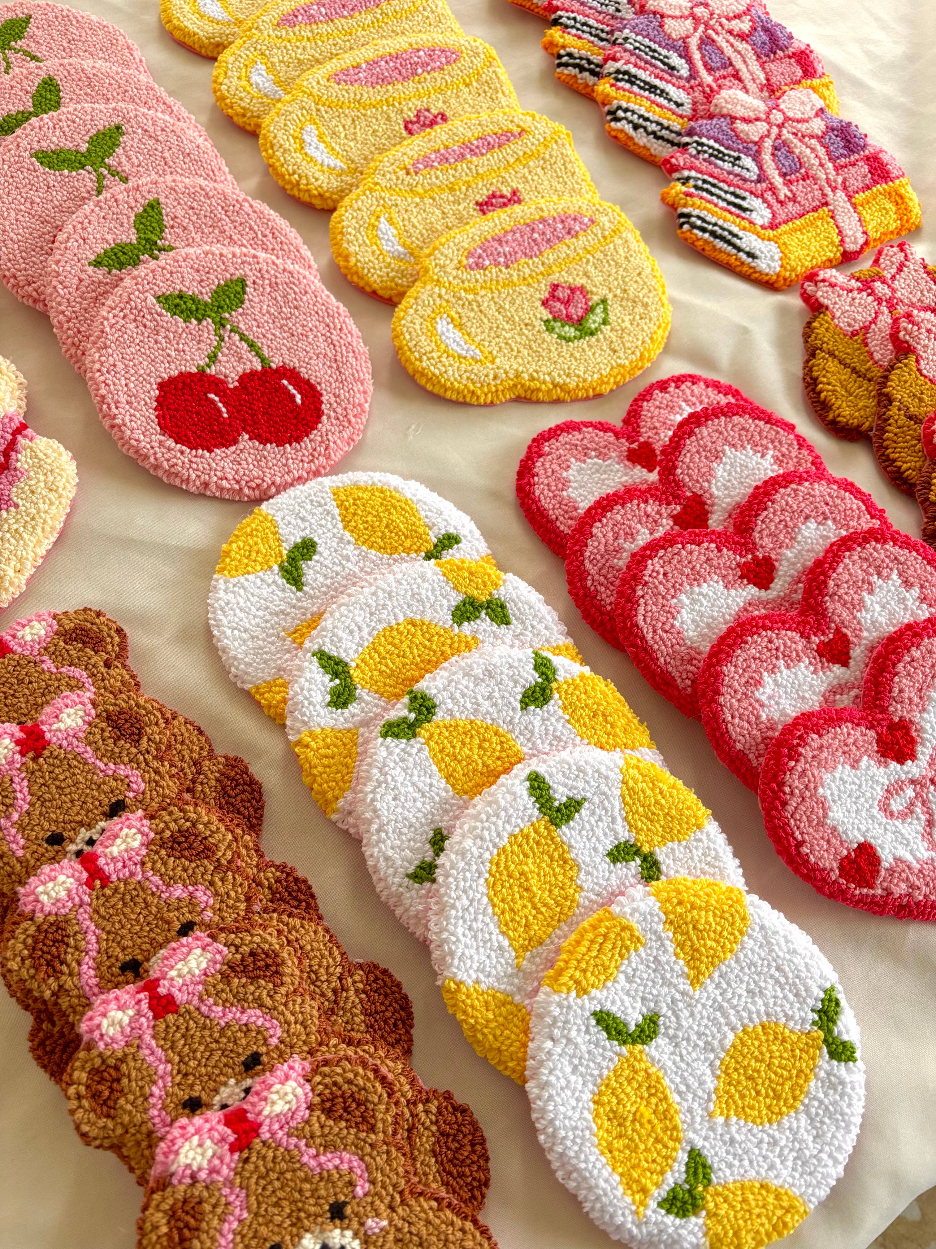 Honey Punches - Wholesale Coasters - Punch needle mug rugs, cottagecore coffee coasters decor3