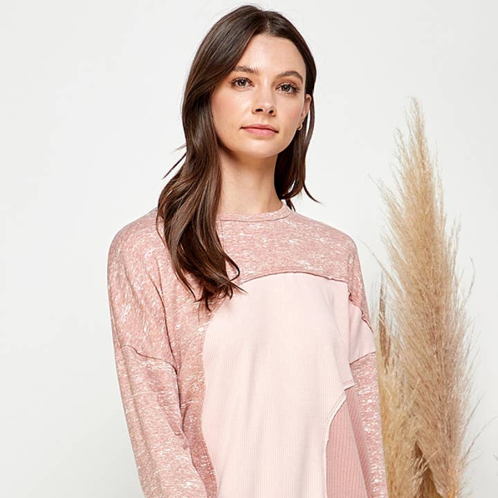 Prepak Texturiertes Colorblock-Sweatshirt Rouge für den Großhandel von VLU STYLE