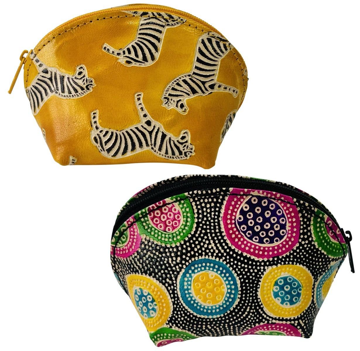 Status Collections - Wholesale Coin purse – Women’s - Set of 2 Leather Coin Purses Zebra/Dot Design