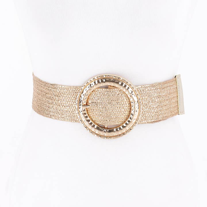 GD Hammered Metal Buckle Metallic Stretch Plus Size Belt for wholesale on Faire
