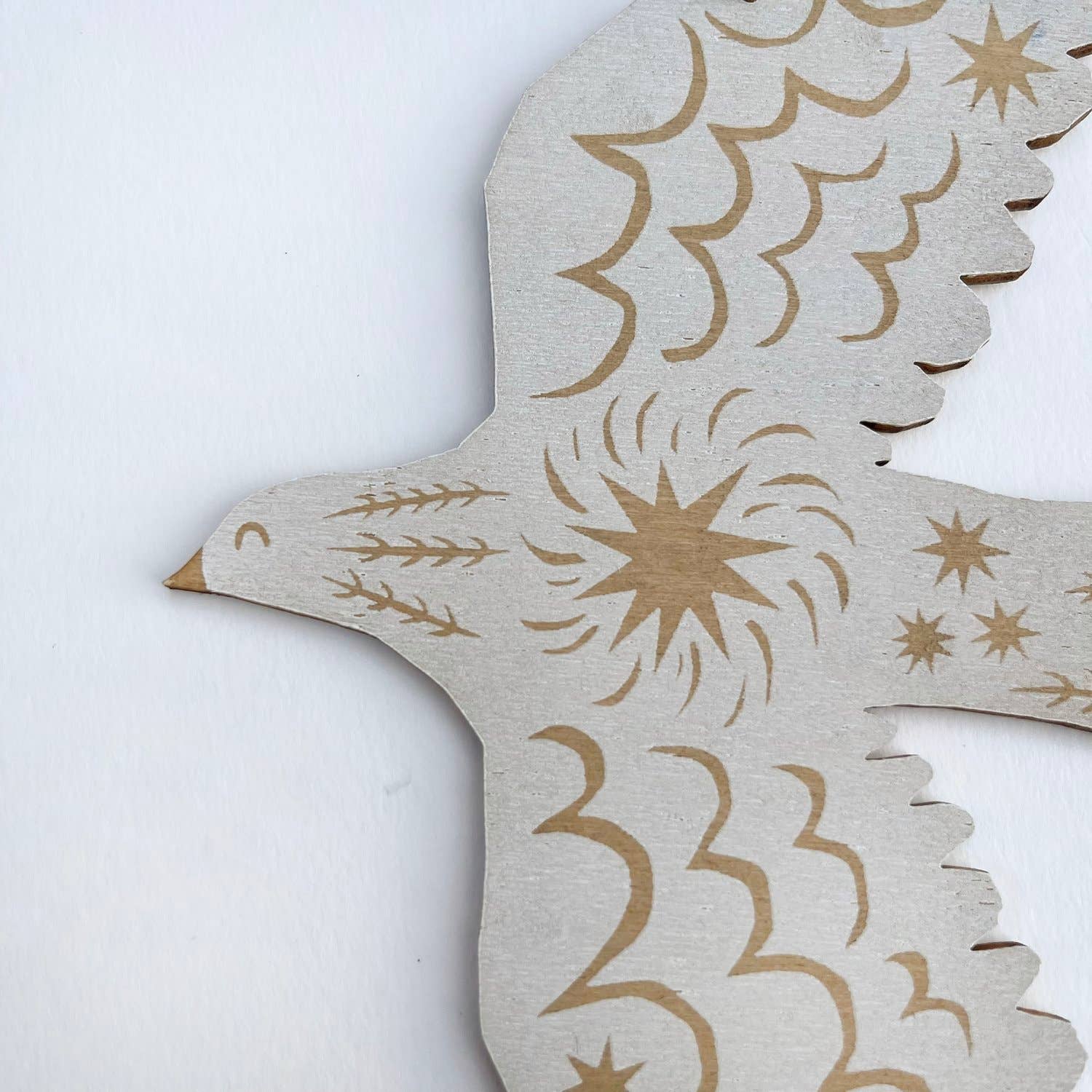 Folded Forest - Wholesale Ornament - Screenprinted Wooden Decoration - Winter Bird - White2