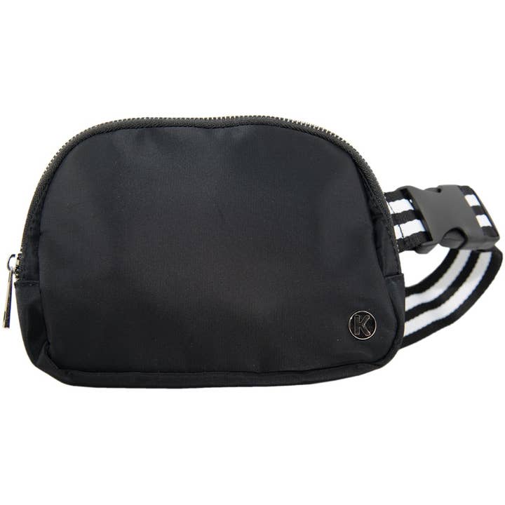 Black Solid Belt Bag with Striped Strap for wholesale on Faire