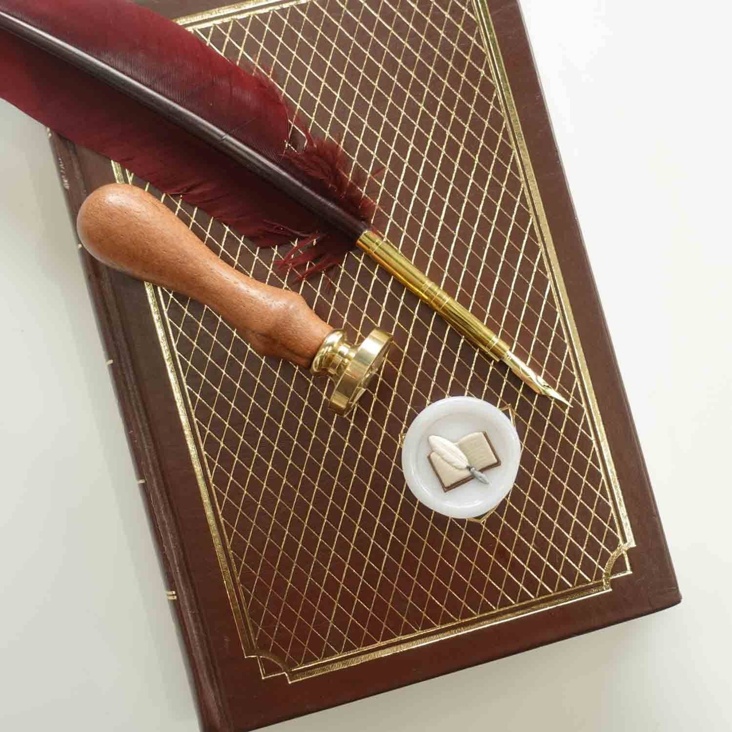 Fiona Ariva - Wholesale Rubber/decorative stamp - 3D Book & Quill wax seal stamp, wax seal kit or stamp head3