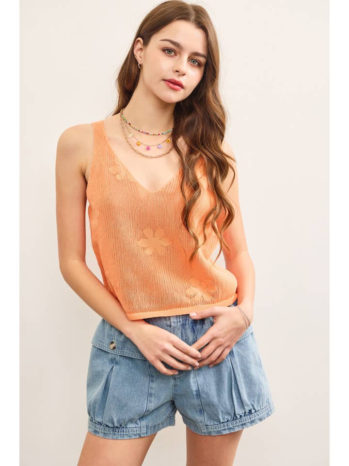 Mustard Seed - Wholesale Camisole - Women's - KNITTED FLORAL SWEATER CAMI TOP