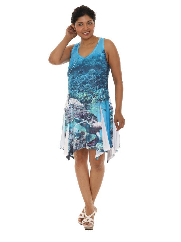 Shoreline Wear. INC - Wholesale Dress - Women's - Turtle With Coral Reef Print Resort Short Dress2
