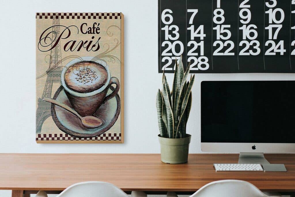 Femer – Großhandel Schilder – Holzschild Paris 20x30 cm Eiffelturm Kaffee Tasse Cafe Deko Schild wooden sign3