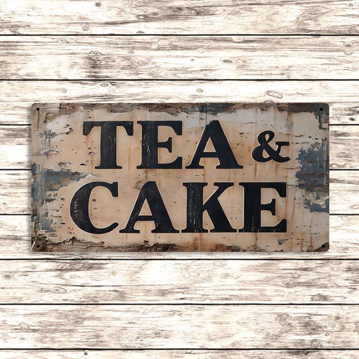 Tea & Cake Metal Sign – Rustic Vintage Cafe Kitchen Wall for wholesale by The British Metal Signs Company