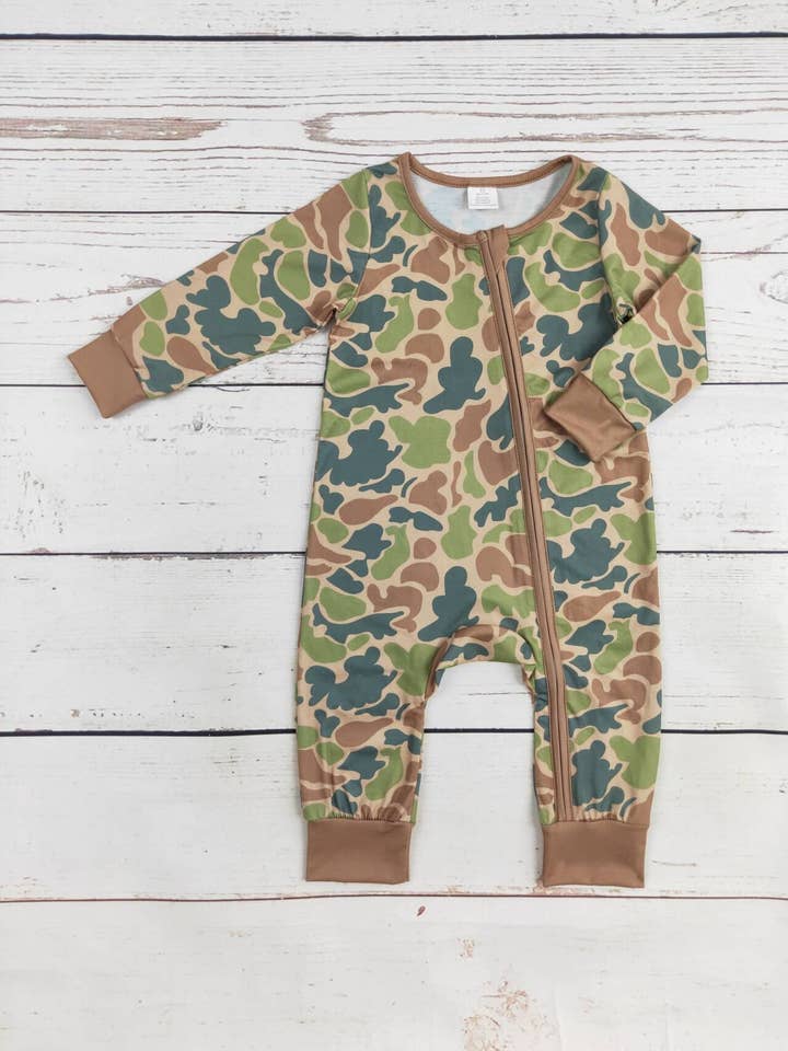 Pijama con cremallera de camuflaje para bebé para venta al por mayor de sassy kids palace