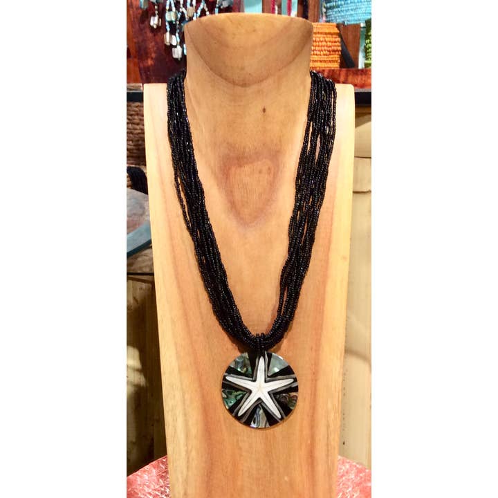 Bamboo Source Tropical Decor - Vendita all'ingrosso Bracciale con perline - Bracciale elasticizzato con stelle marine e abalone - nero4