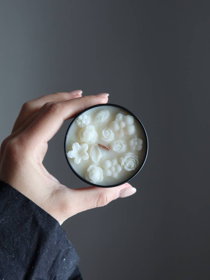 Travel Candles | 4oz soy wax | Mini flowers | Valentines for wholesale by Project Helios