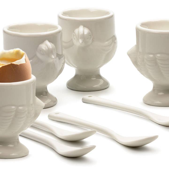 RSVP International - Wholesale Egg Cup/Holder - Porcelain Egg Cups & Spoons - Set Of 8 (4C + 4Sp)1