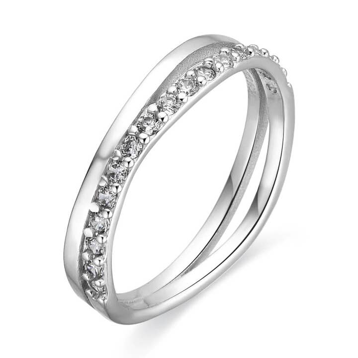 Luxenter Ring aus 925er Sterlingsilber und funkelndem Zirkonia mit Rhodium-Finish - Naswa für den Großhandel von Luxenter