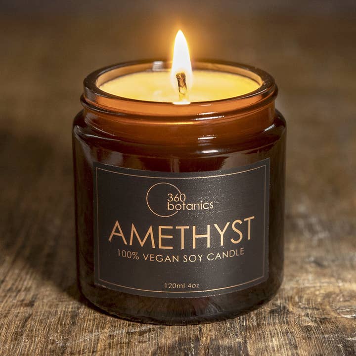 Amethyst - Cardamom & Sweet Berries Scented Soy Candle for wholesale by 360 Botanics