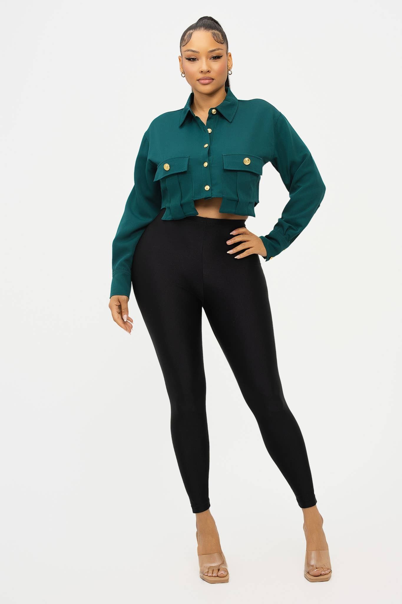 Julia by LoveJ - Vente Chemise à col boutonné – femme - Haut à boutons devant avec poches surdimensionnées3