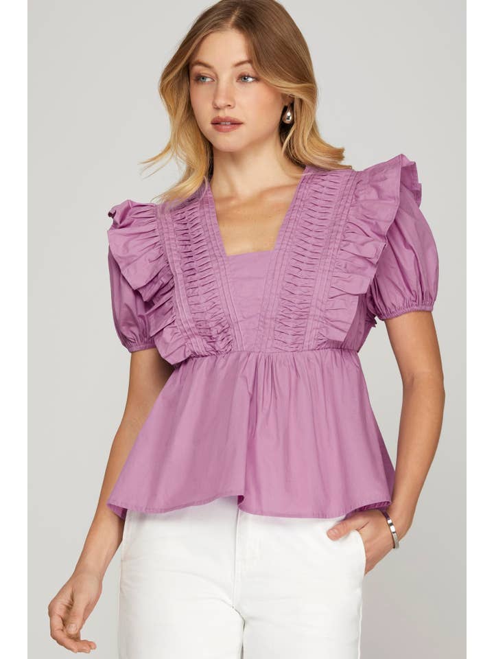 Vanilla Monkey - Wholesale Blouse - Women's - Short Sleeve Pintuck Detail Top5