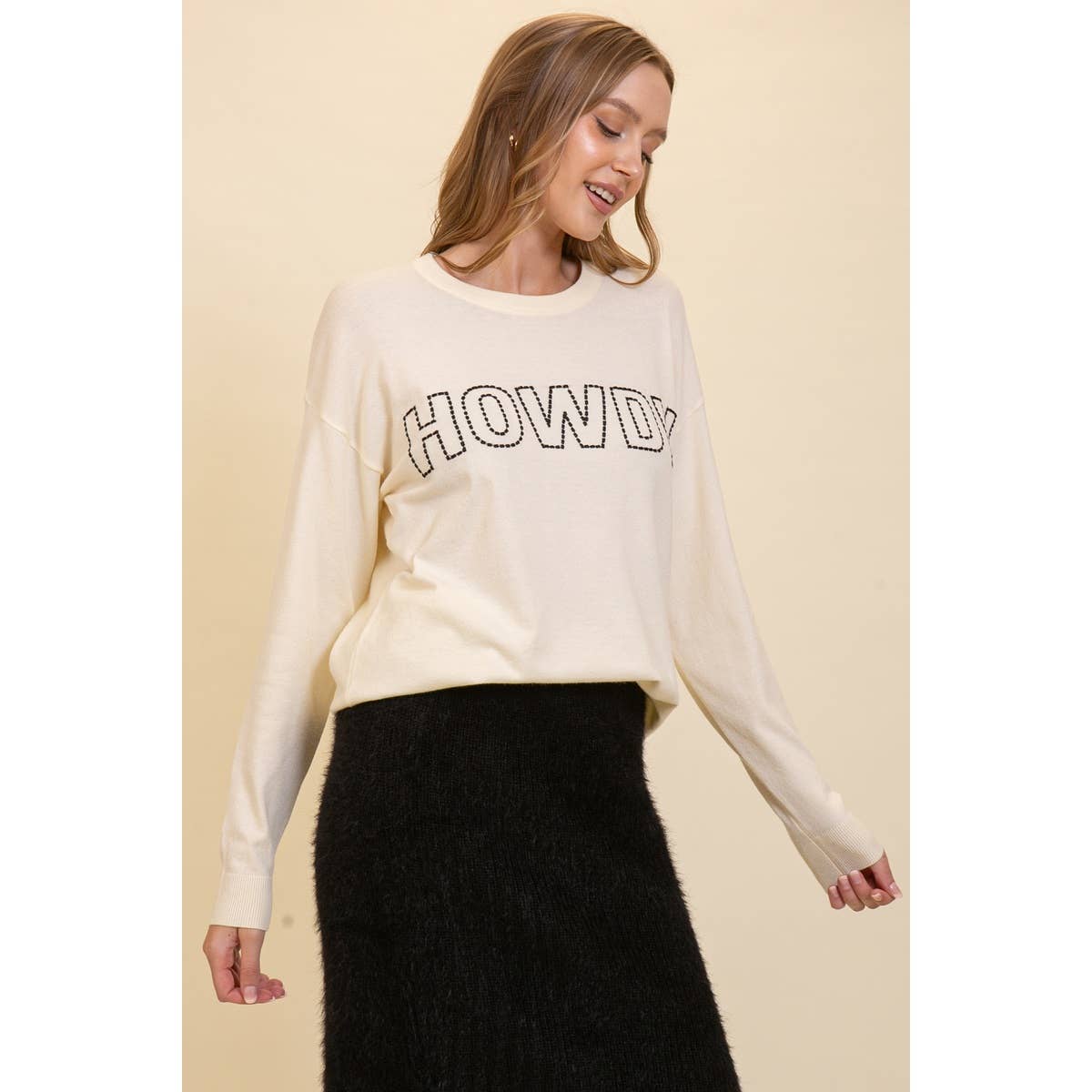 Blue Bunny Inc - Wholesale Knit Sweater - Women's - Playful HOWDY Stitched Sweater for Cozy Casual Style11