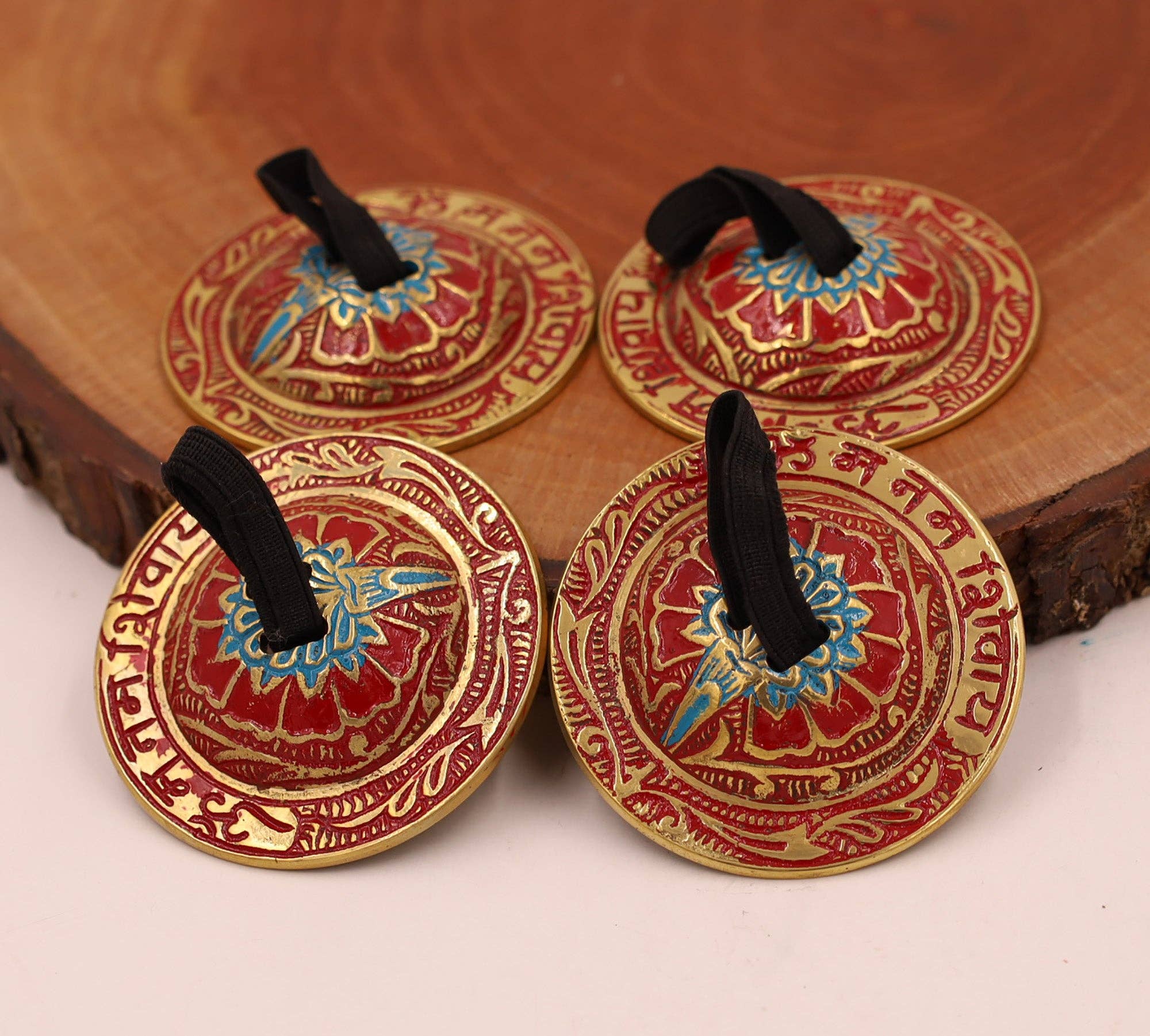 Lungta Imports - Vente Instruments de musique - 2 paires de cymbales à doigts Om Namah Shivaya en laiton Zills pour cloche7