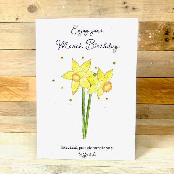 March Birth Flower Card for wholesale by Arty Bee Designs