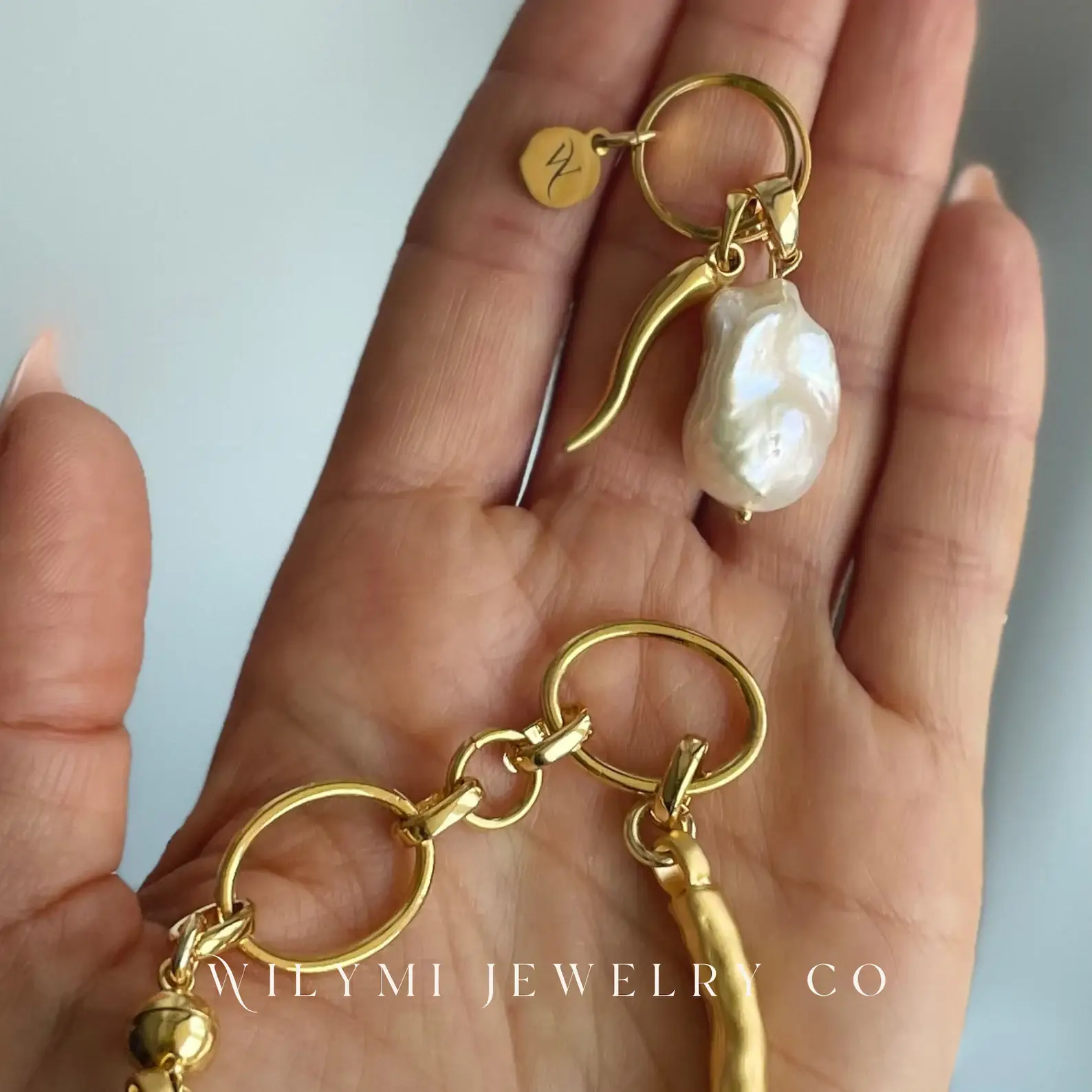 WILYMI Jewelry Co - Wholesale Charm/Dangle Bracelet - Multi-Use Pearl + Cornicello Charm Bracelet | Gold Filled7