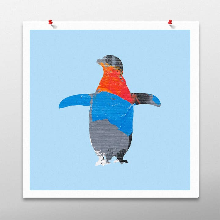 Œuvre d'art en forme de pingouin, décoration murale bleu glacé, sans cadre pour la vente par Studio byAbi