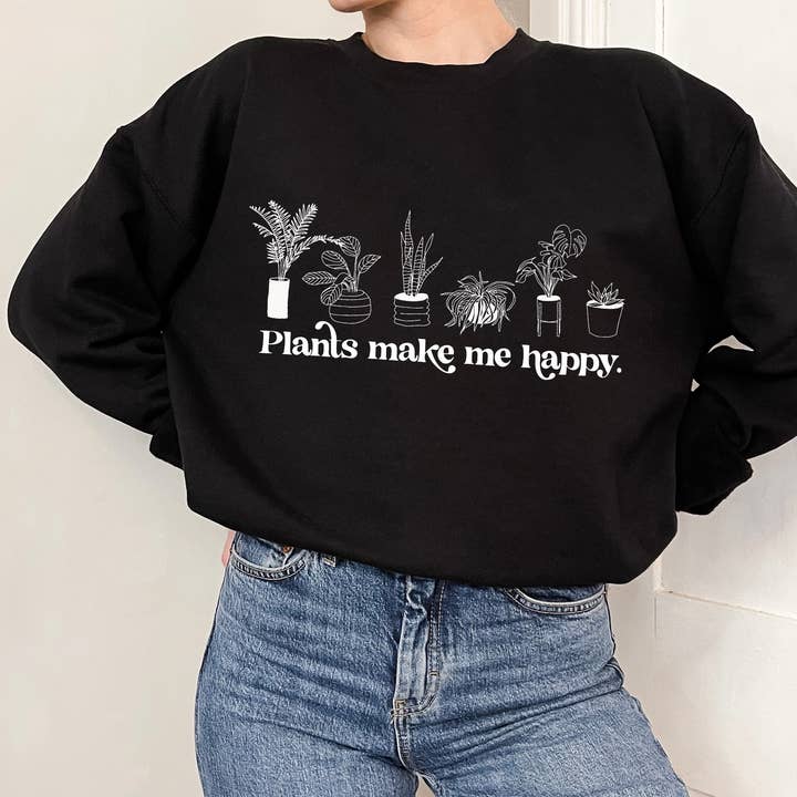 Plants Make Me Happy Crewneck (black) for wholesale by CheyTown Co.
