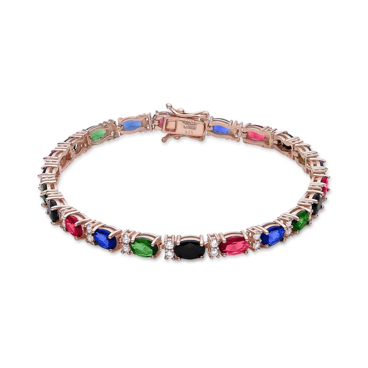 Luxenter - Wholesale Charm/Dangle Bracelet - Pulsera Luxenter de Plata de Ley 925 con Circonita Multicolor acabada en oro rosa de 18K - Yulo