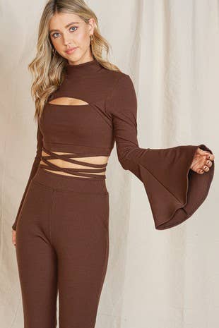 lalamia - Wholesale Pants - Women's - Wide Flair pants  #MPT18044-CHOCOLATE6