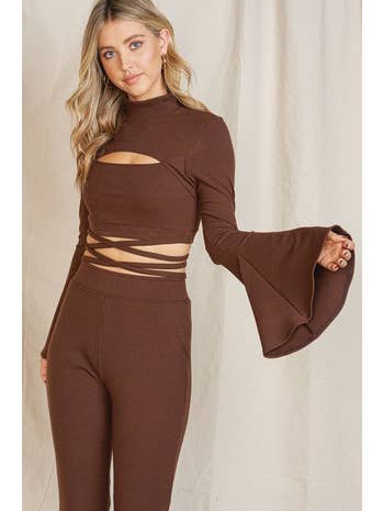 lalamia - Wholesale Pants - Women's - Wide Flair pants #MPT18044-CHOCOLATE6