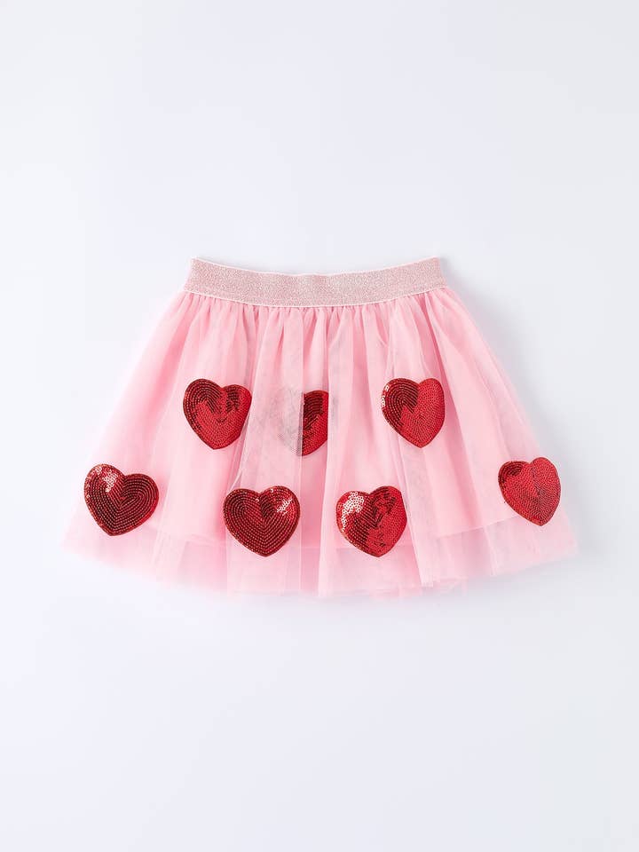Girls' Valentine's Day Skirt with Sequined Heart Appliques for wholesale by Rylee Faith Designs