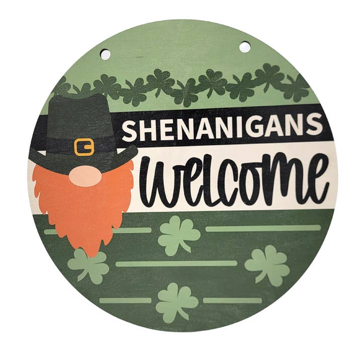 St. Patrick's Day Welcome Sign 12 In. Circle W/Rope Hanger for wholesale by Home Accents By Driftless