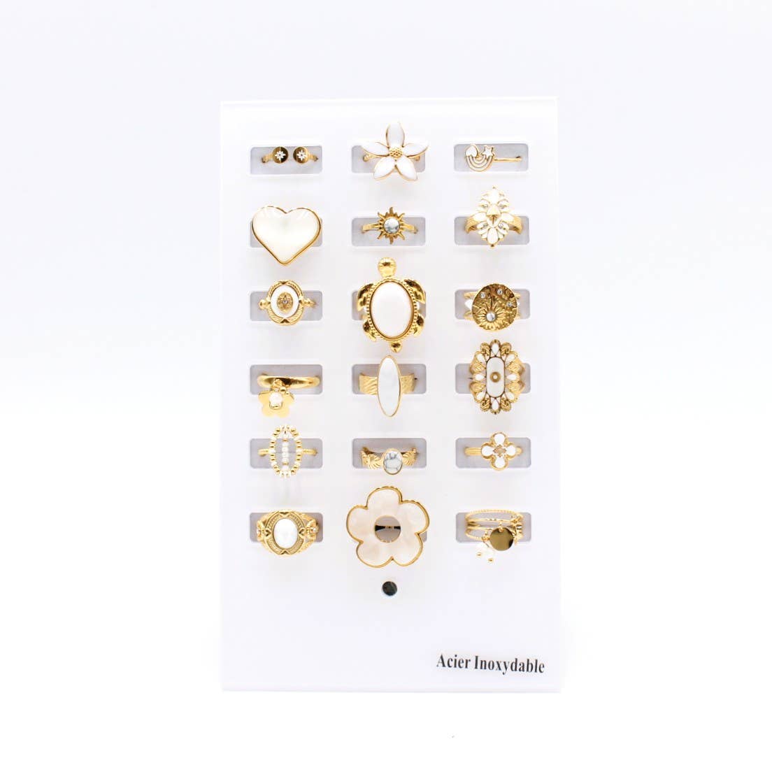 Reference Mode - Wholesale Jewelry Set - Pack of 18 stainless steel rings - White0