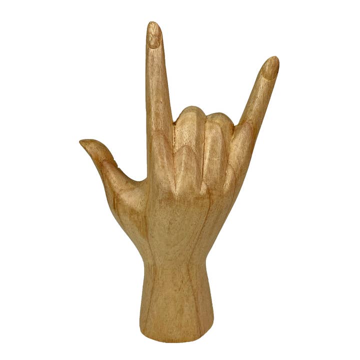 Zeckos - Wholesale Decorative Tabletop Object - Wooden Sign Language I Love You Hand Gesture Statue 7.75"