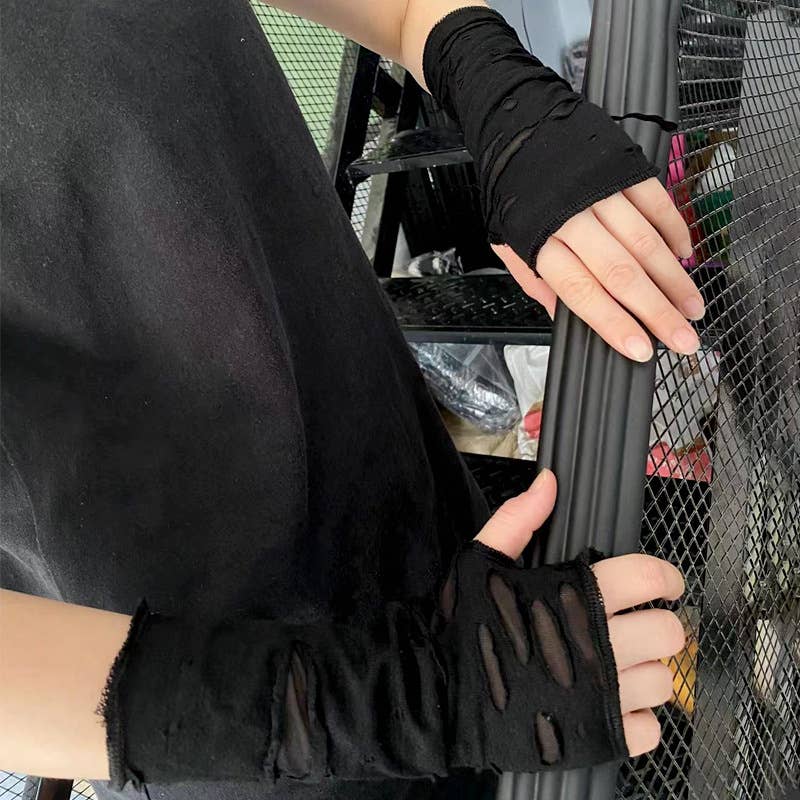 Tourtiwi - Wholesale Gloves - Women's - Punk dark Harajuku style sleeves torn gloves and sleeves3